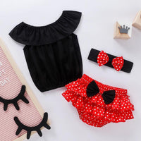 Baby Girl Ruffle Collar Top & Polka Dot Shorts & Headband - PrettyKid