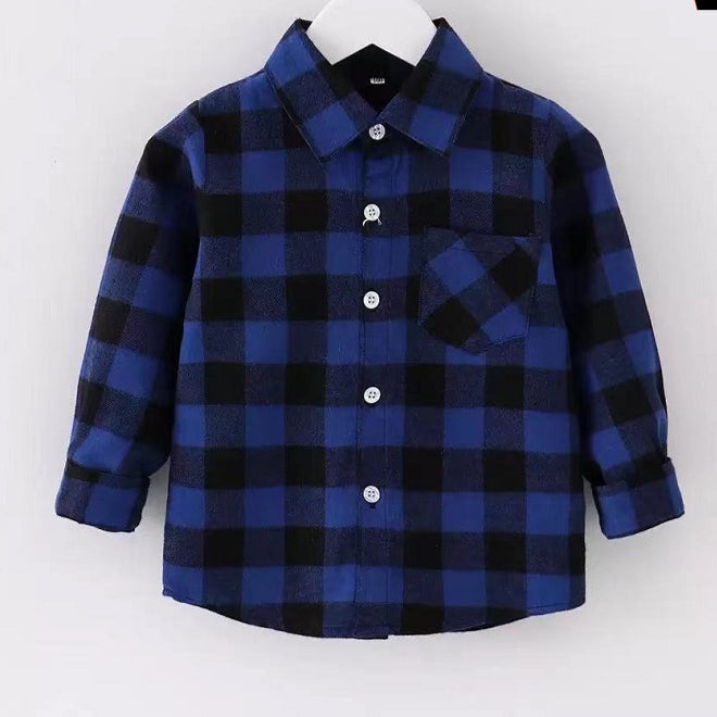 Boys And Girls Long Sleeve Lapel Collar Plaid Single Breasted Top Wholesale Toddler Shirts - PrettyKid