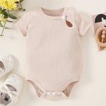 Wholesale Baby Solid Color Hollow out Decor Short Sleeve Triangle Romper in Bulk - PrettyKid