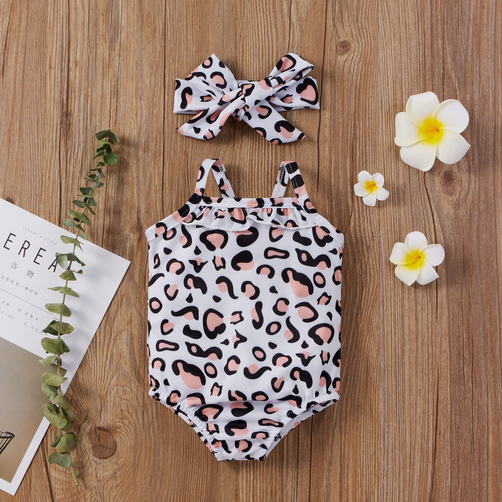 0-18monthsBaby Swimwear Swimsuit Two-Piece Set 2022 Summer Baby Sling Leopard Print - PrettyKid