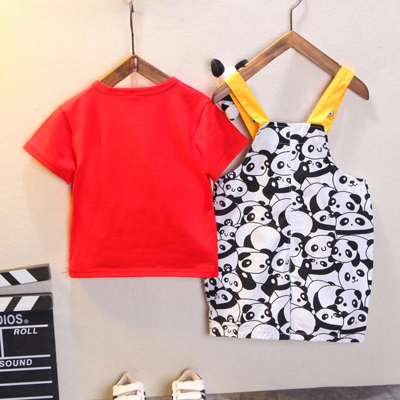 Toddler Girl Cartoon Panda Pattern T-shirt & Printed Overalls - PrettyKid