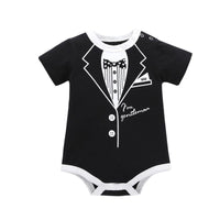 Baby Boys Solid Color Gentleman Print Short Sleeve Triangle Romper Jumpsuit - PrettyKid