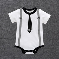 Baby Boys Solid Color Gentleman Print Short Sleeve Triangle Romper Jumpsuit - PrettyKid