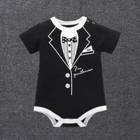 Baby Boys Solid Color Gentleman Print Short Sleeve Triangle Romper Jumpsuit - PrettyKid