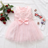 18M-5Y Sleeveless Mesh Stitching Solid Color Flower Stitching Dress Toddler Girl Wholesale Boutique Clothing