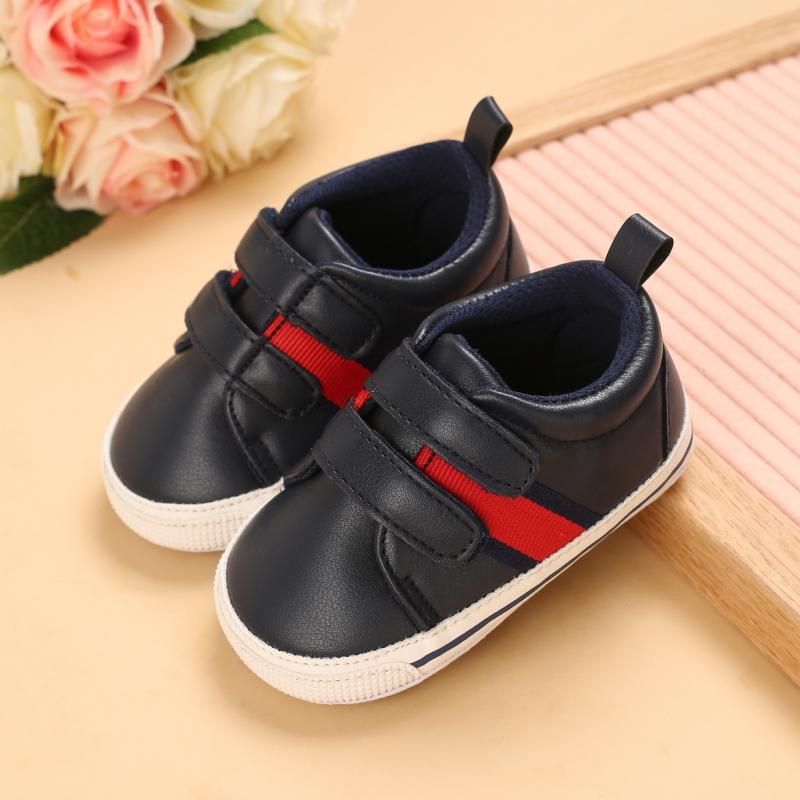 Baby Striped Print Velcro Strap Shoes - PrettyKid