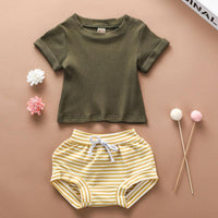 2-piece Solid Knit T-shirt & Striped Shorts for Baby - PrettyKid