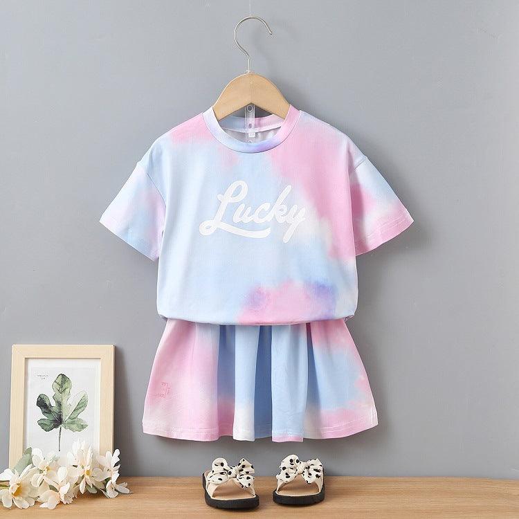 18M-6Y Toddler Girls Sets Lucky Tie-Dye Print T-Shirts & Skirts Wholesale Girls Fashion Clothes