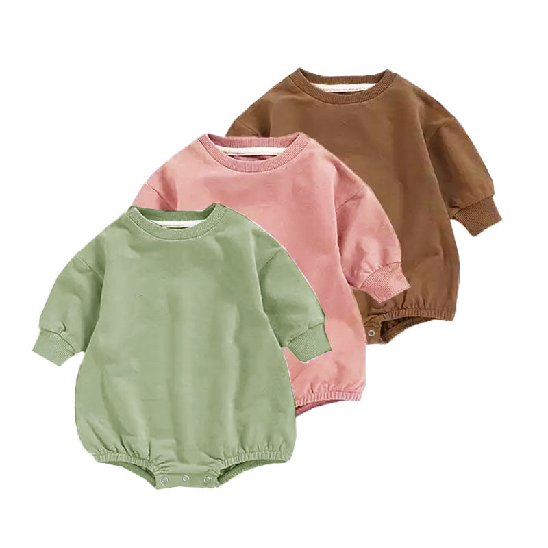 2022 Baby Boys Girls Solid Color Blank Long Sleeve Jumpsuit Romper - PrettyKid