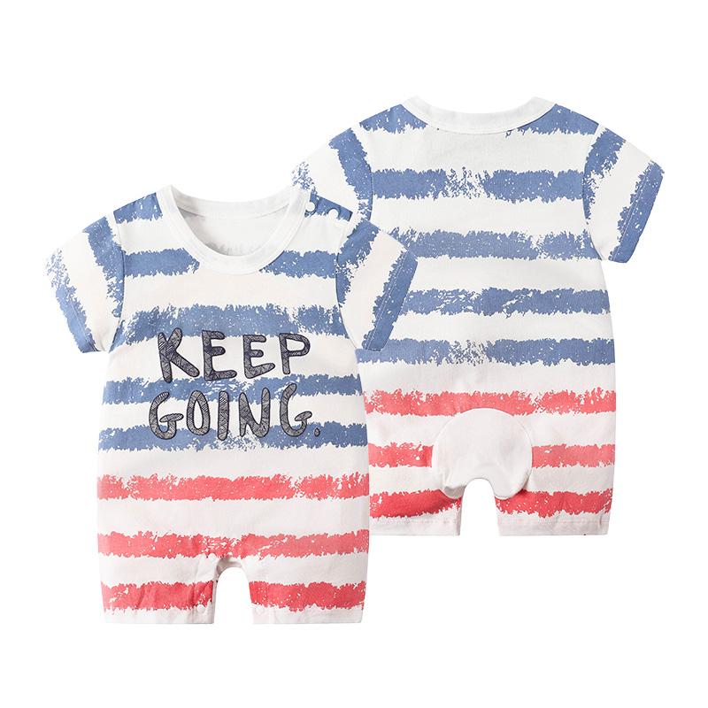 Baby Letter Pattern Striped Bodysuit - PrettyKid