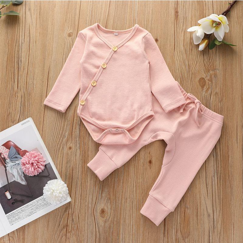 Solid Cotton Long-sleeve Bodysuit and Pants Set - PrettyKid