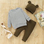 Boys And Girls Striped Top Pure Color Pants And Hat Wholesale Baby Clothing - PrettyKid