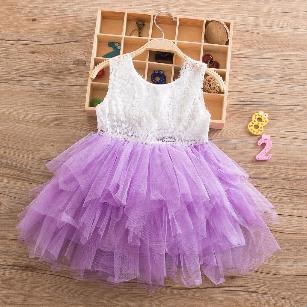 18M-6Y Toddler Girls Dresses Hollow Lace Tank Spliced Mesh Wholesale Girls Fashion Clothes - PrettyKid