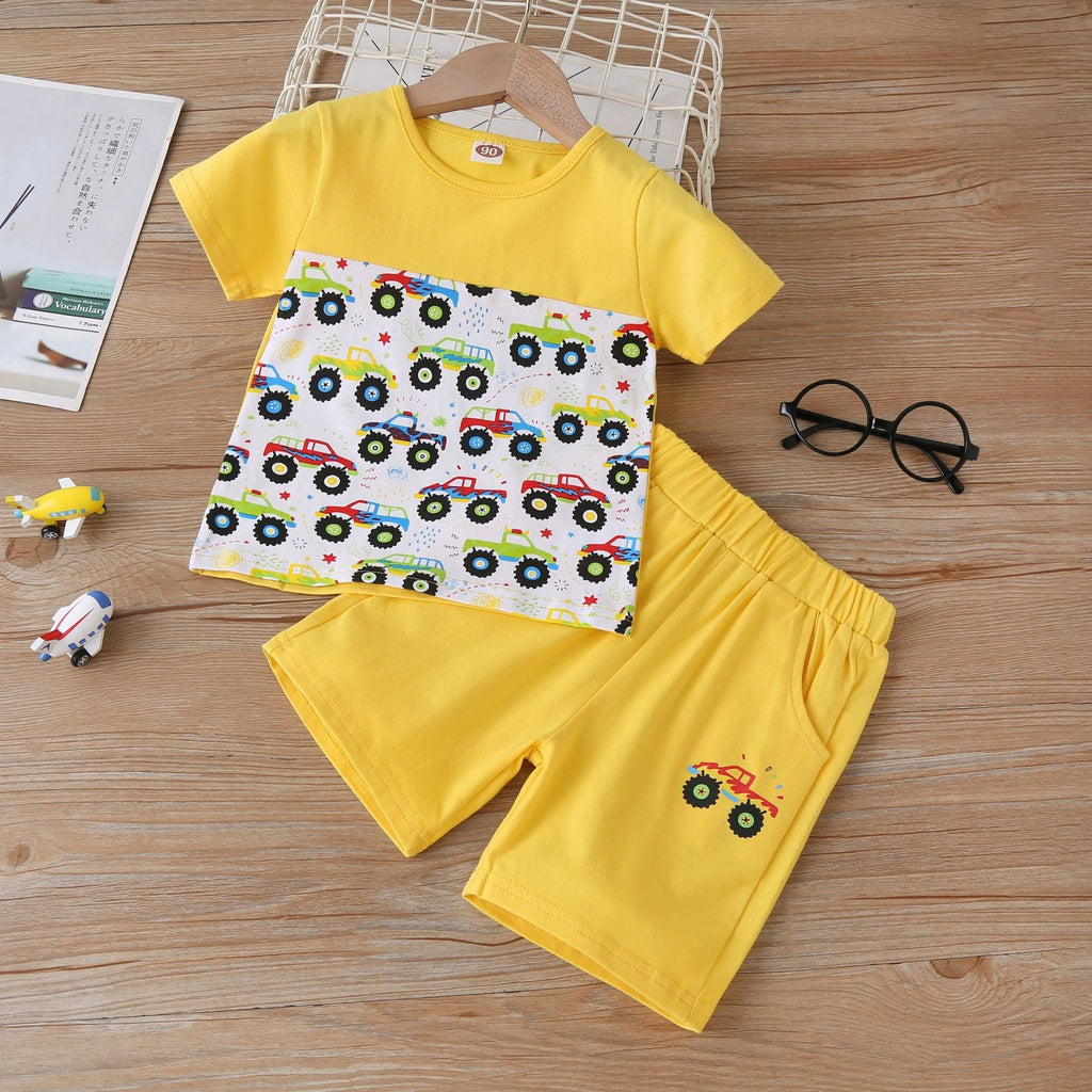 18M-6Y Toddler Boys Cartoon Car Print T-Shirts & Shorts Wholesale Boys Boutique Clothing - PrettyKid