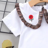 Toddler Girl Doll Collar T-shirt & Check A-line Shorts Wholesale Children's Clothing - PrettyKid