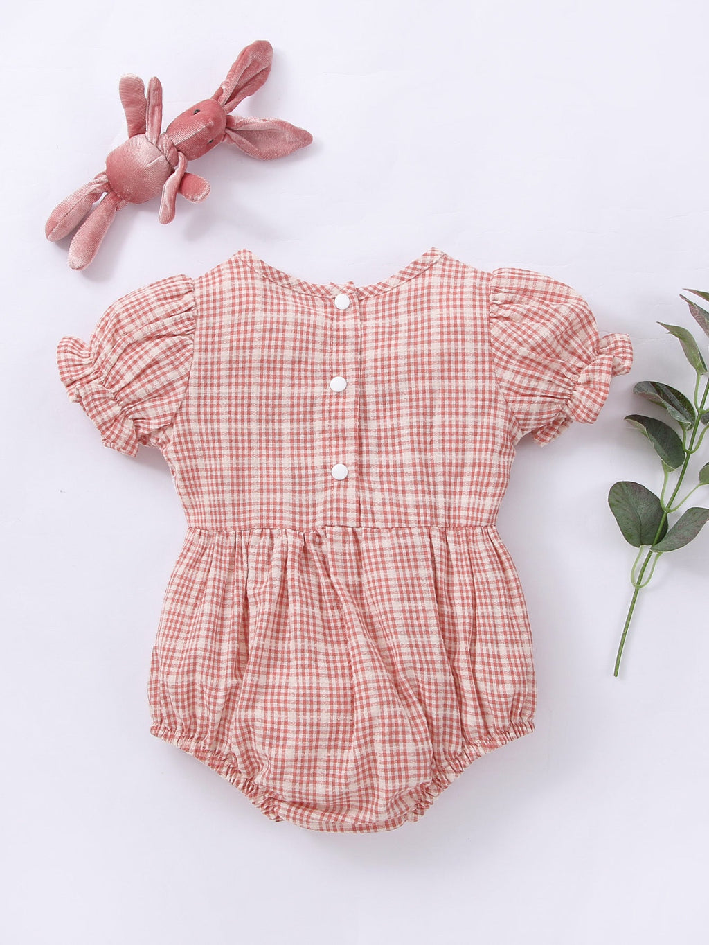 Baby Girl Bubble Lace Trim Plaid Print Bodysuit Wholesale Baby Onesies - PrettyKid