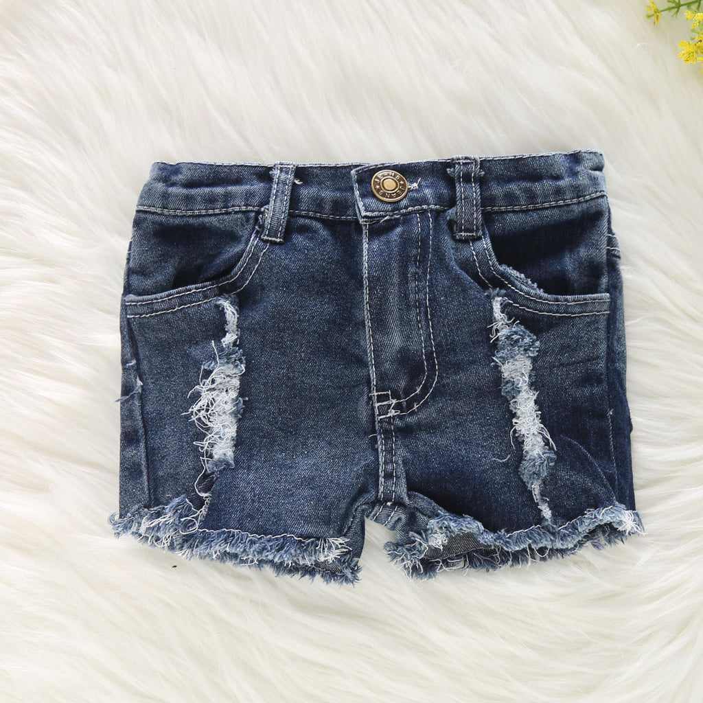 2-7years Toddler Girl Shorts Woven Stretch Ripped Denim Jeans Wholesale Girls Clothes - PrettyKid