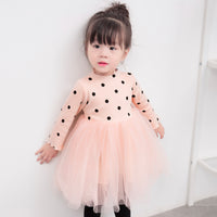 Girls Dot Long Sleeve Sweater Dress Knitted Mesh Skirt Fluffy Long Skirt - PrettyKid