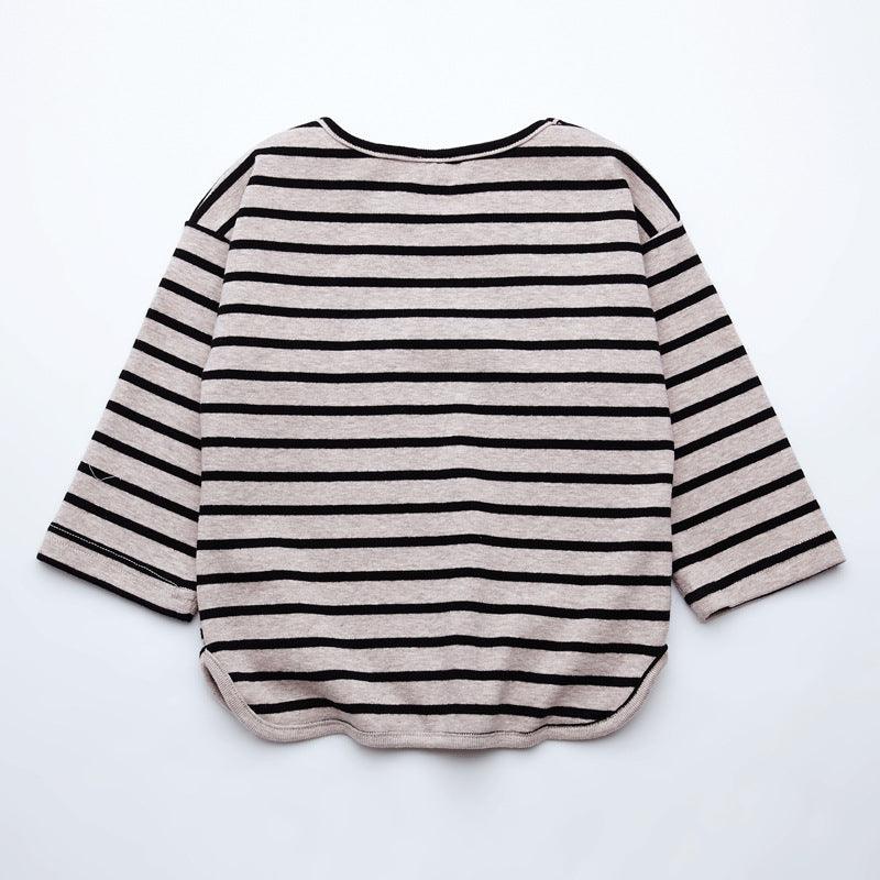 Toddler Girls' Cotton Stripe Round Neck T-Shirt Top - PrettyKid