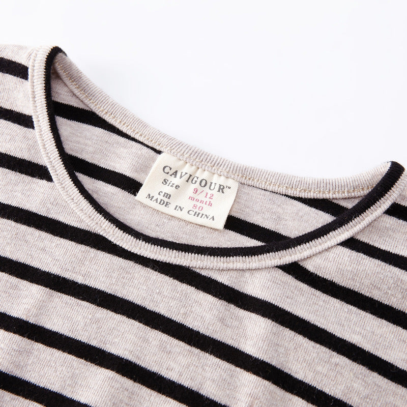 Toddler Girls' Cotton Stripe Round Neck T-Shirt Top - PrettyKid