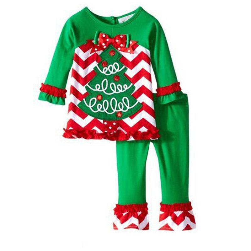 Children's Christmas Clothes Christmas Tree Long Sleeve Cotton Embroidery Set - PrettyKid