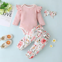 3-piece Romper & Headband & Floral Pants for Baby Girl - PrettyKid