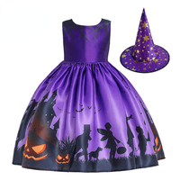 Children Kids Sleeveless Satin Pumpkin Print Halloween Dress - PrettyKid