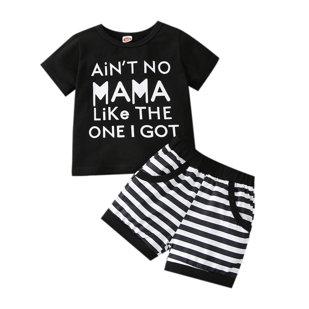6M-3Y Baby Boys Sets Letter Print T-Shirts & Striped Shorts Bulk Baby Clothes Wholesale - PrettyKid