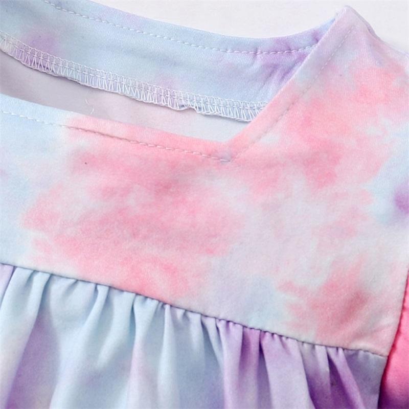 Toddler Girl Tiered Sleeve Tie Dye Top & Ripped Denim Shorts - PrettyKid