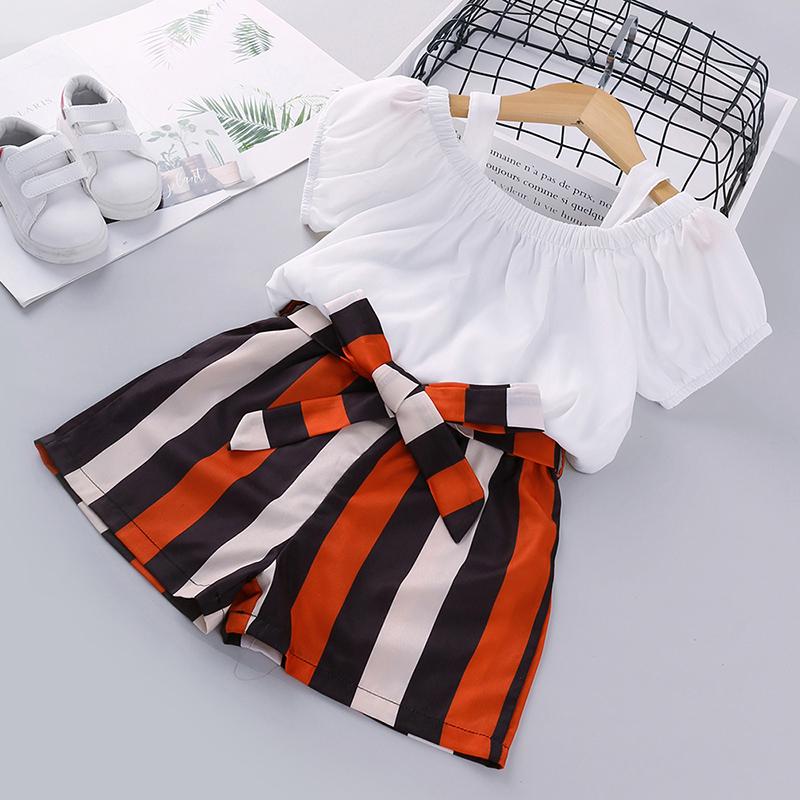 2-piece Sling T-shirt & Striped Shorts for Toddler Girl Wholesale Children's Clothing - PrettyKid