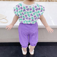 Toddler Girl Floral Print Top & Bowknot Pants - PrettyKid