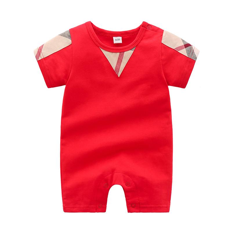 Soft High-quality Classic Plaid Solid Short-sleeve Bodysuit Children's clothing wholesale - PrettyKid