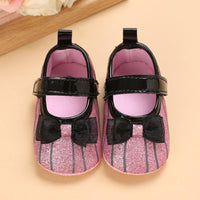 Baby Girl Bowknot Decor Striped Velcro Strap Shoes - PrettyKid