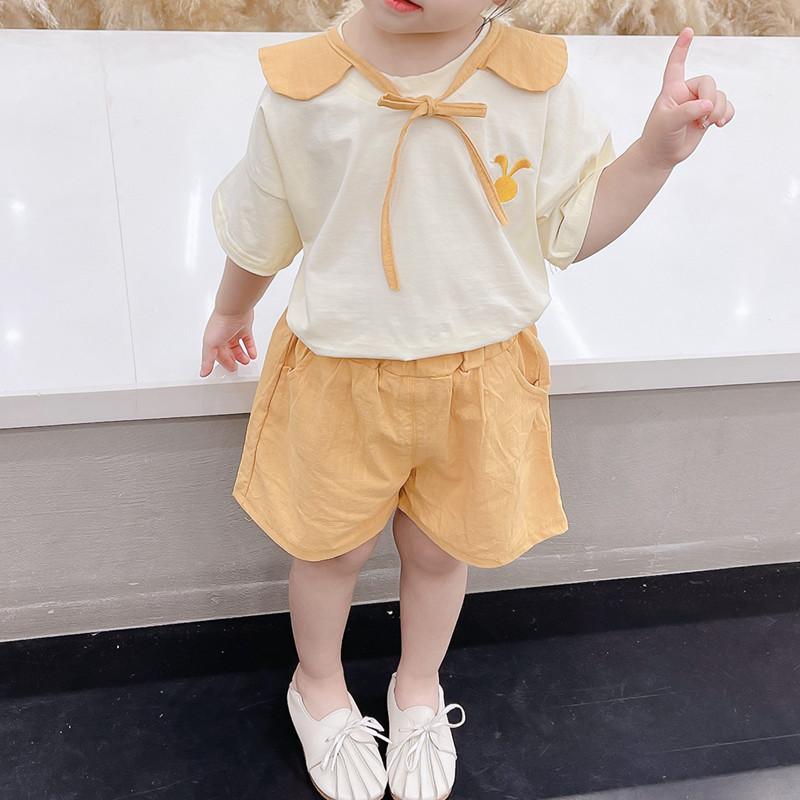 Toddler Girl Rabbit Lapel Top & Shorts - PrettyKid