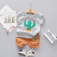 2-piece Cactus Pattern T-shirt & Shorts for Children Boy - PrettyKid