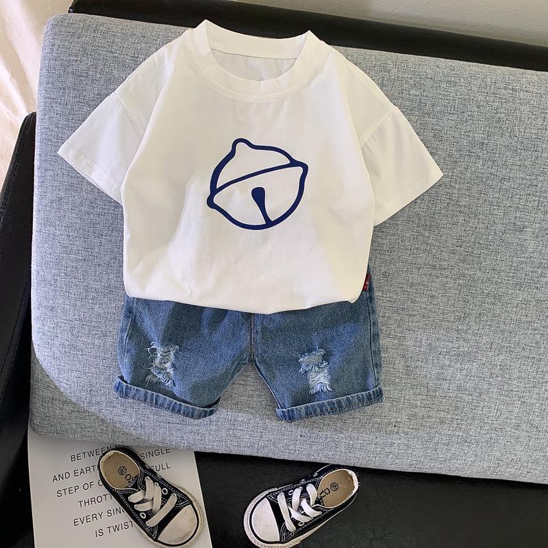 Toddler Boy Bells Top & Denim Shorts - PrettyKid