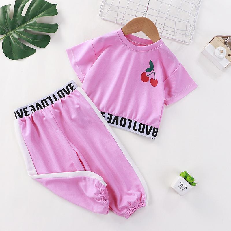 Toddler Girl 2pcs Sporty Style Summer Suit T-Shirt & Pants - PrettyKid