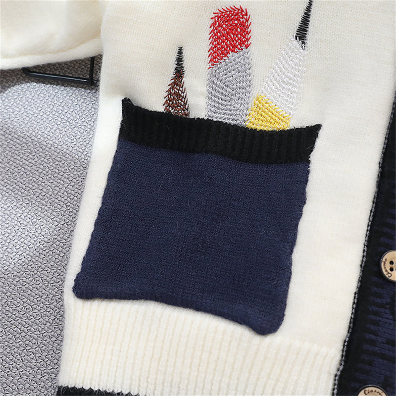 Wholesale Kid Color-block Long Sleeve Knitting Cardigan in Bulk - PrettyKid