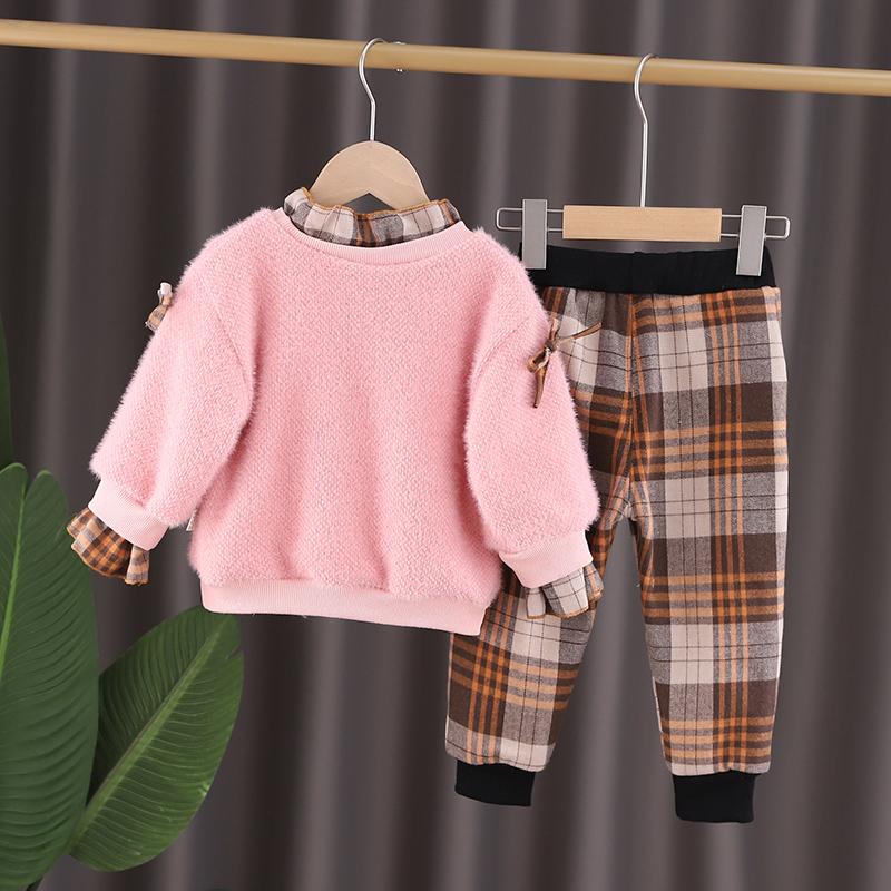 2-piece Fleece-lined Sweatshirts & Plaid Pants for Toddler Girl - PrettyKid