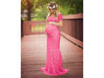 Solid Color Large V-neck Long Sleeve Lace Trailing Dress Maternity Dress Shooting - PrettyKid