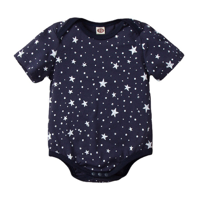 Boys Crew Neck Short Sleeve Stars Printing Bodysuit Wholesale Baby Onesies - PrettyKid