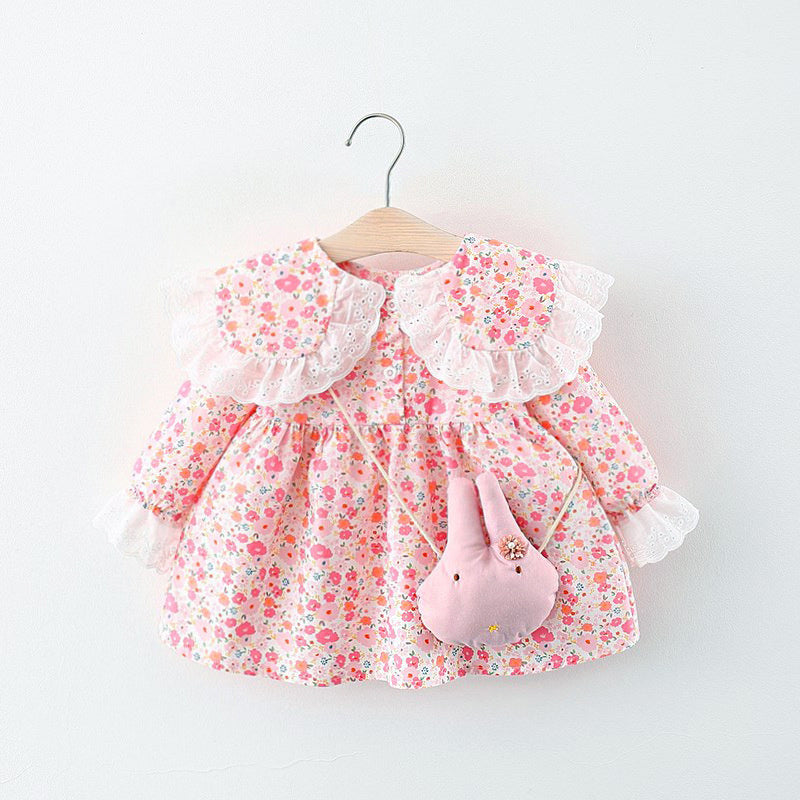 Baby Girl Floral Print Doll Collar Dress - PrettyKid