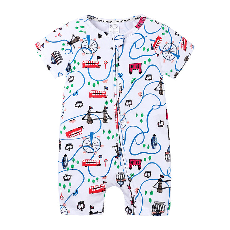 0-18M Baby Onesies Short Sleeve Double Zip Cartoon Lion Print Romper Wholesale Baby Clothes In Bulk - PrettyKid