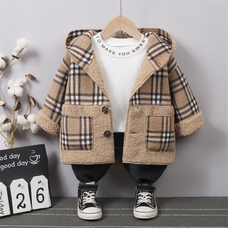 Extra Thick Plaid Duffle Coat Trench for Children Boy - PrettyKid