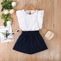 18M-6Y Toddler Girls Sets Sleeveless Ruffle Trim Top And Shorts Wholesale Little Girl Clothing