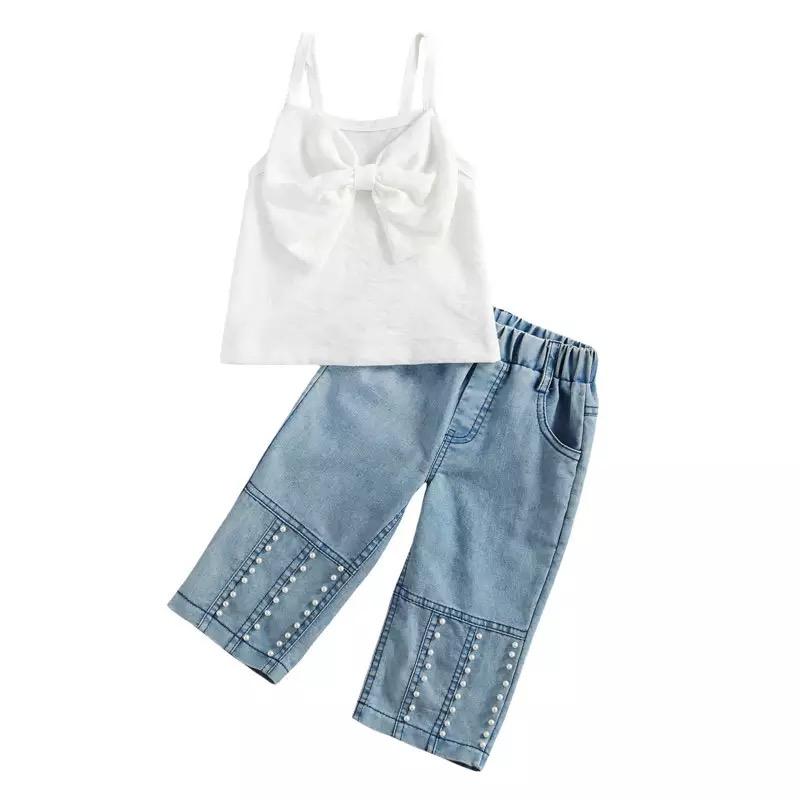 Toddler Girl Bowknot Cami Top & Pearl Jeans Children's Clothing - PrettyKid
