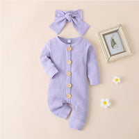 Solid Long-sleeve Jumpsuit with Headband Children's Clothing - PrettyKid