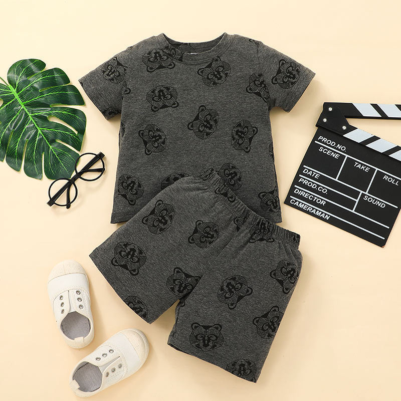 Boy Crew Neck Raccoon Top And Shorts Toddler Boy Sets - PrettyKid