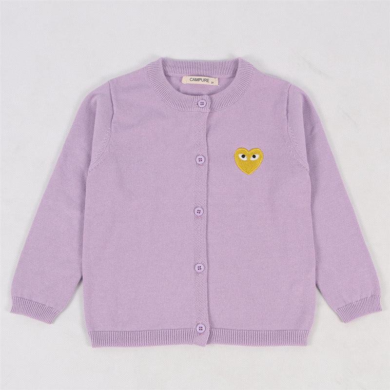 Toddler Kids Solid Color Love Embroidery Cardigan Cotton Thread Knitted Cardigan Coat - PrettyKid