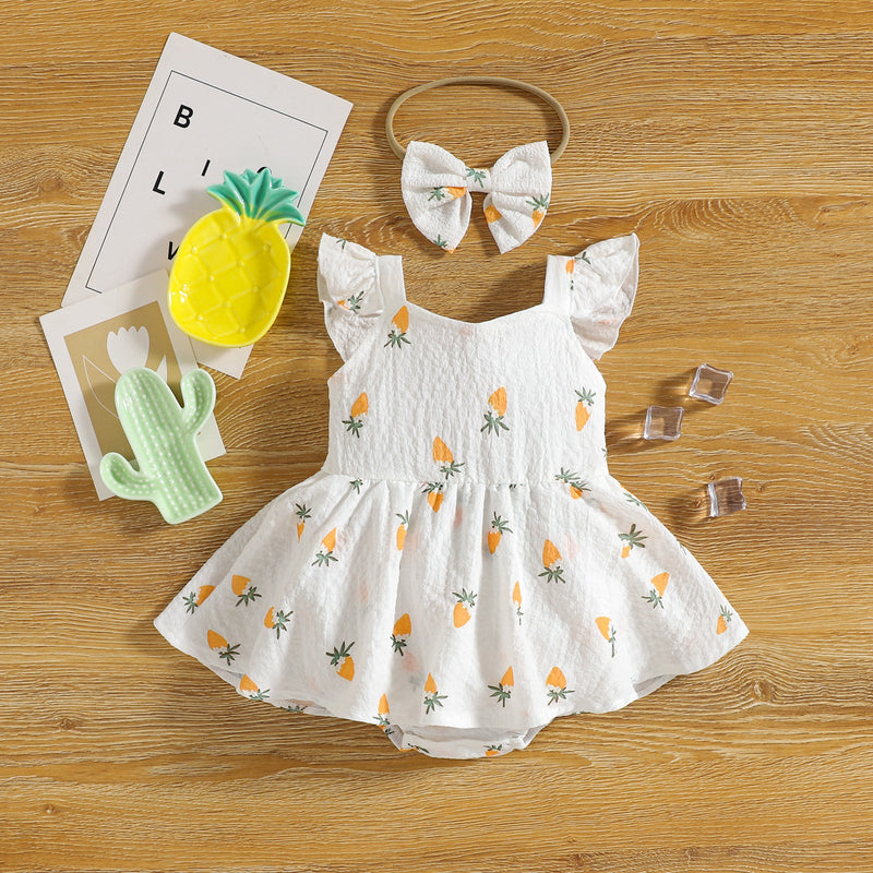 0-18M Newborn Jumpsuit Girl Carrot Print Fly Sleeves Wholesale Baby Clothes - PrettyKid